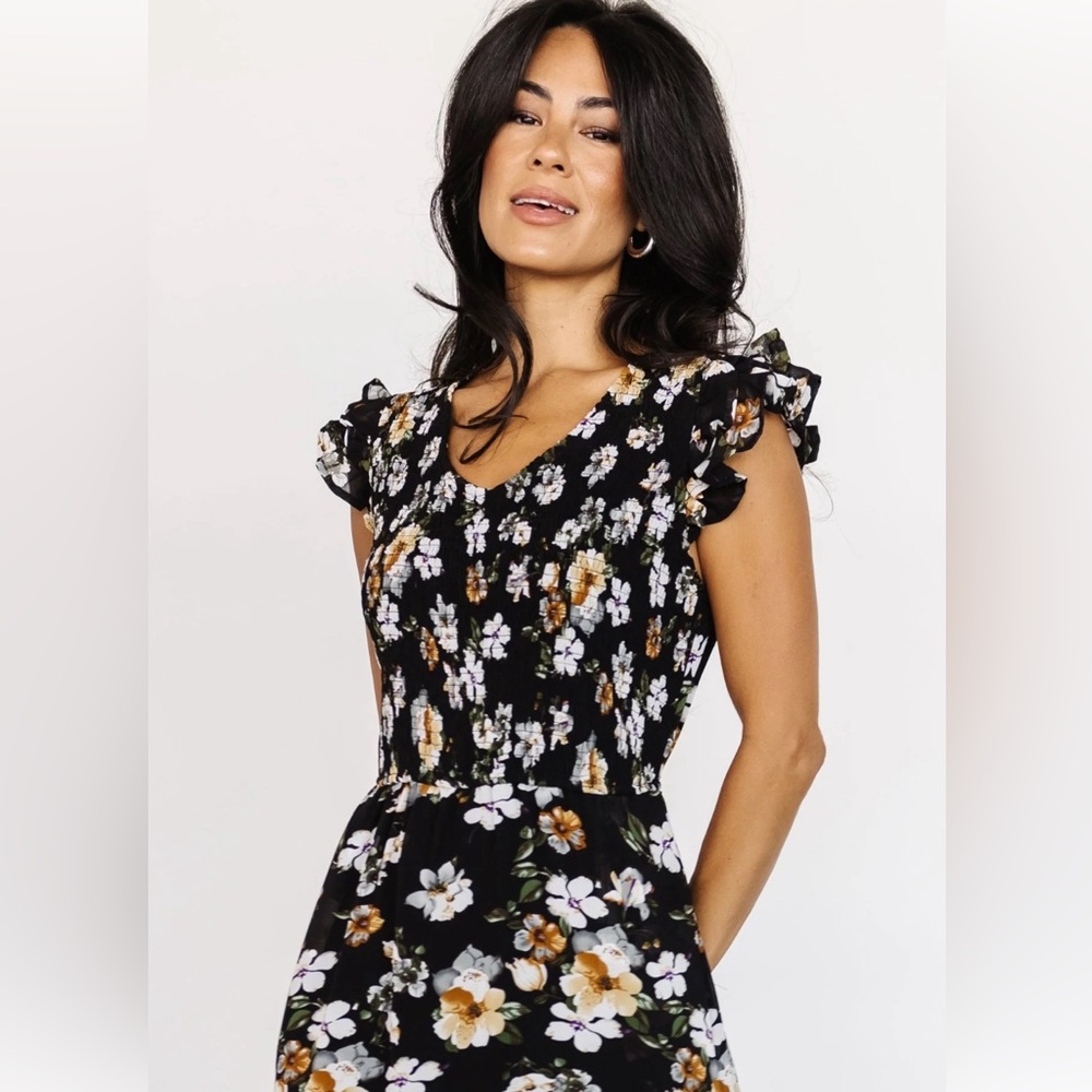 Baltic Born black floral midi dress